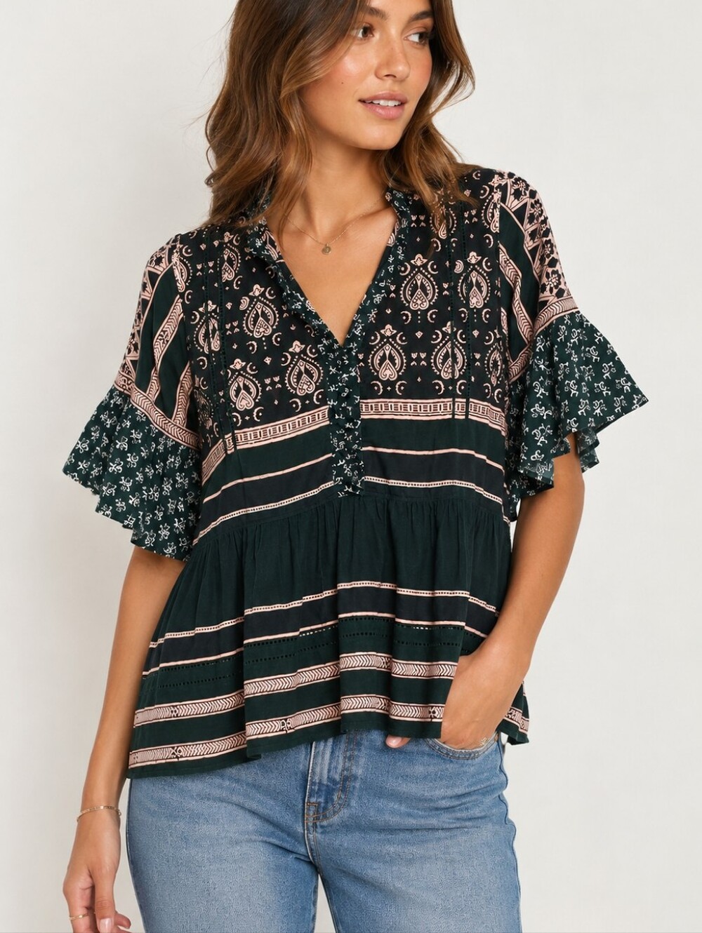 Sea New York Mia Bohemian Blouse - Green, Size 4